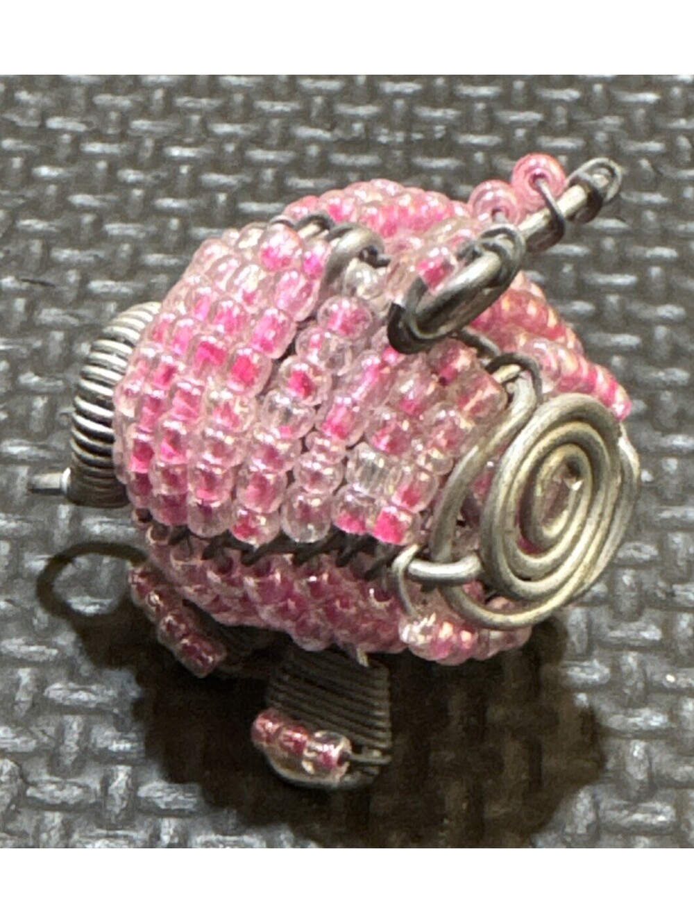 Wire And Glass Bead Hand Crafted Pink Pig Street Craft Artisan Piggy